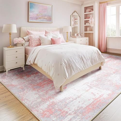 Washable 5'x8' Abstract Area Rug for Living Room Gray Pink (Gray/Pink / 5' x 8' (Rectangular))