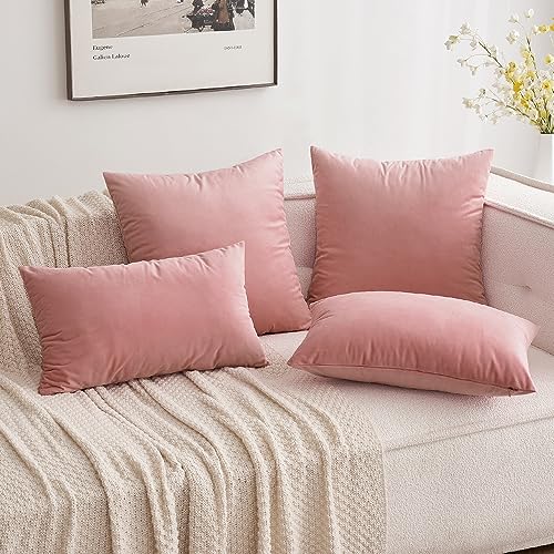 12x20 Inch Lumbar Velvet Throw Pillow Covers Dusty Pink (20" x 12" (Pack of 2) / Dusty Pink)