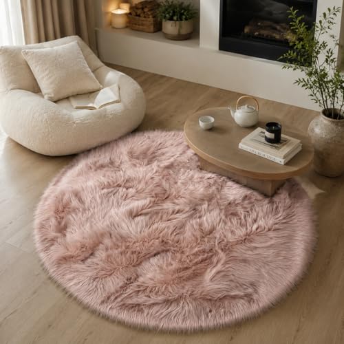Faux Sheepskin Rug (Pink / 4' x 4' (Round))