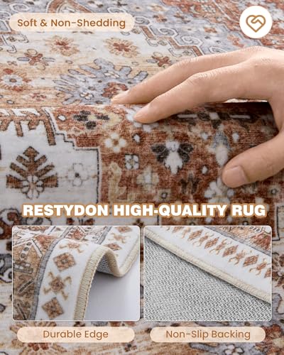 3x20 Long Runner Rugs for Hallway Vintage Washable Rug (Orange / 3' x 20' (Runner))