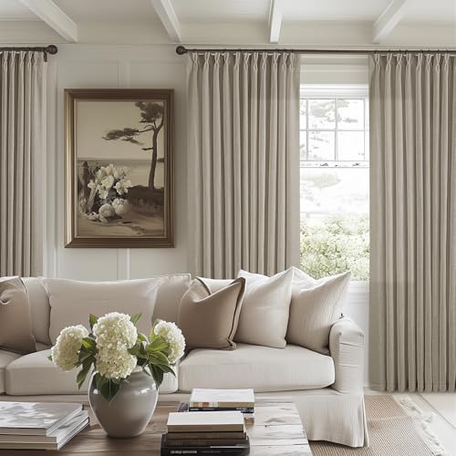 Taupe Burlywood Pinch Pleat Linen Curtains 102 Inches Long 70 Inch Wide (Burlywood Birch / 70"W x 102"L (Pack of 1))