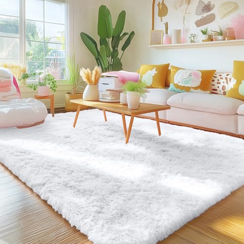 5x8 Machine Washable Large Area Rugs for Living Room (5x8 Ft / White)