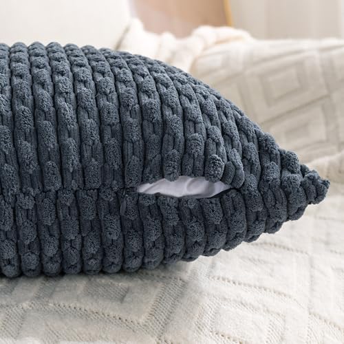 Set of 4 Grey Blue Decorative Throw Pillow Covers 16x16 Inch Corduroy Pillow Covers for Bed Couch Sofa Living Room Soft Square Cushion Cases (Grey Blue / 16" x 16" (Pack of 4))