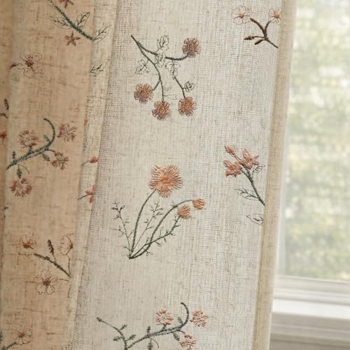 Floral Embroidered Light Filtering Curtains 84 Inch 2 Panels (Embroidery Vintage Florals / 52"W x 84"L (Pack of 2))