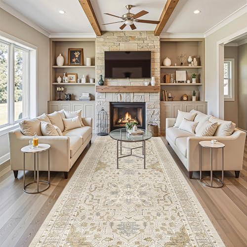 4x10 Wide Hallway Runner Rug Washable for Living Room (Beige/Blue / 4' x 10' (Runner))