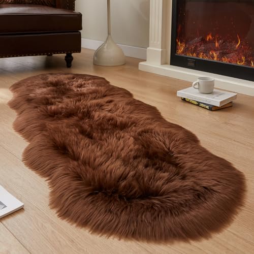 Ultra Soft Fluffy Shaggy Area Rug Faux Fur Rug Chair Cover Seat Pad Fuzzy Area Rug for Bedroom Floor Sofa Living Room (Coffee / 2' x 6' (Sheepskin))