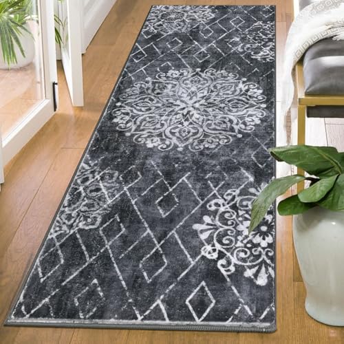 HEBE Hallway Runner Rug 2'x6' (Black/Grey / 2' x 6' (Rectangular))