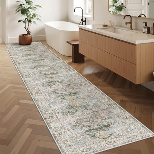Washable Runner Rugs 2x12 Long for Hallway Kitchen Soft (Green / 2' x 12' (Runner))