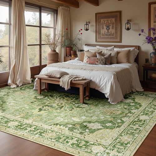 Washable Area Rug (Green/Yellow / 10' x 14' (Rectangular))