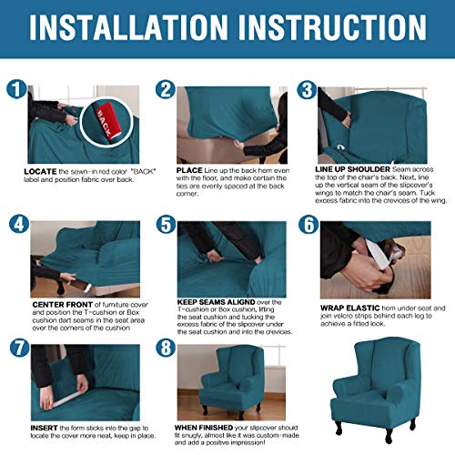 Wingback Chair Covers Velvet Plush Wing Chair Slipcover 1 Piece High Stretch Wing Back Chair Slipcovers Sofa Cover Furniture Cover with Elastic Bottom (Deep Teal / Wing Chair)