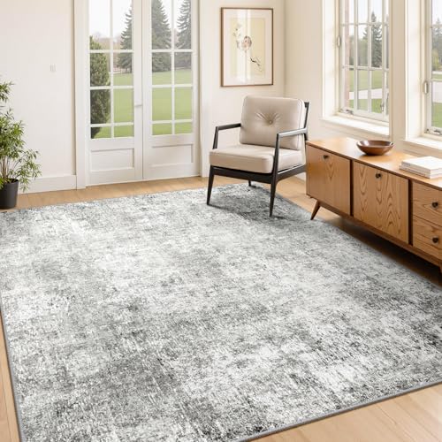 Washable 4'x6' Abstract Area Rug for Living Room Gray White (Gray/White / 4' x 6' (Rectangular))
