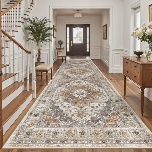 4x12 Wide Hallway Runner Rug Washable for Living Room (Turmeric/Grey / 4' x 12' (Runner))