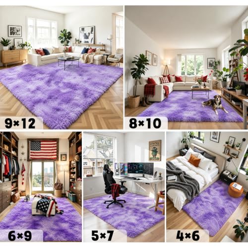 Small Shag Area Rug for Bedroom (Purple Starry / 2' x 3' (Rectangular))