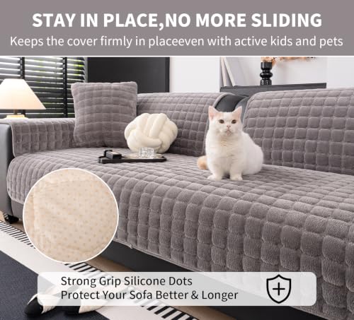 Velvet Sectional Couch Cover for 3 Seats (Dark Grey / 1PC/35.4"x83"/3 Seats & Long "L" Part)