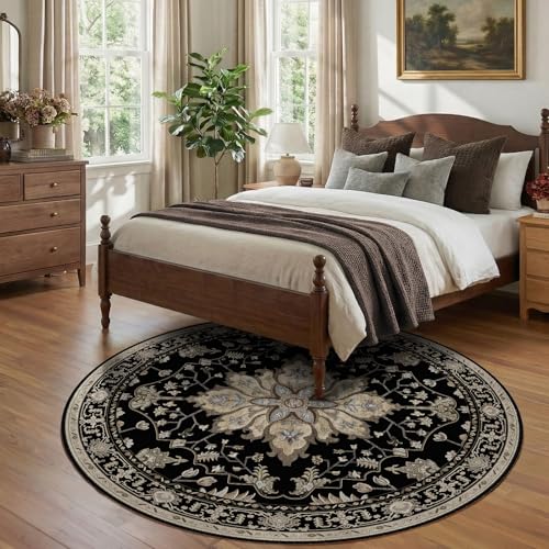 Washable Area Rug (Black/Neutral / 7' (Round))