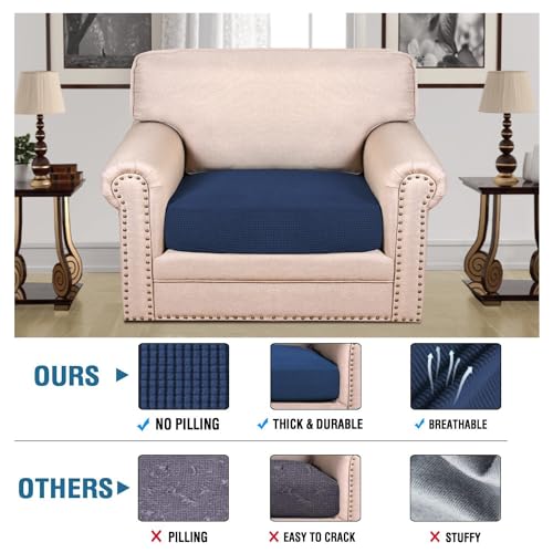 Super Stretch Individual Seat Cushion Covers Sofa Covers Couch Cushion Covers Slipcover Sets Thick Jacquard Textured Twill Fabric (Navy / 1 Cushion Chair)