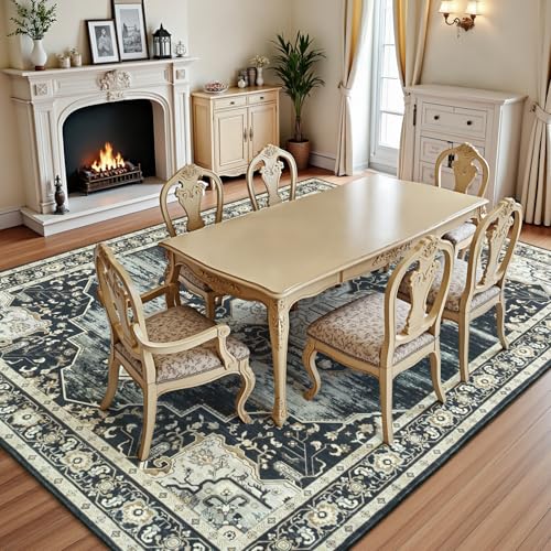 8x10 Washable Rugs Non (Medallion Black/Beige / 8' x 10' (Rectangular))