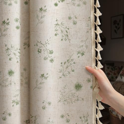 Boho Floral 100% Blackout Curtains 84 Inch 2 Panels Green (Blackout Green / 52"W x 84"L (Pack of 2))