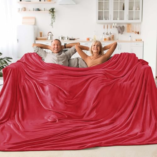 Fleece Blanket Soft Plush Oversized Bed Blanket Red 120"x120" (Red / Oversized King(120"x120"))