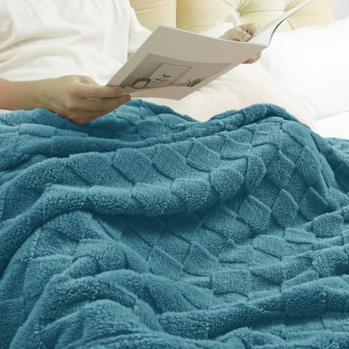 3D Checkered Fleece Throw Blanket for Couch (Slate Blue / Throw (50"x60"))