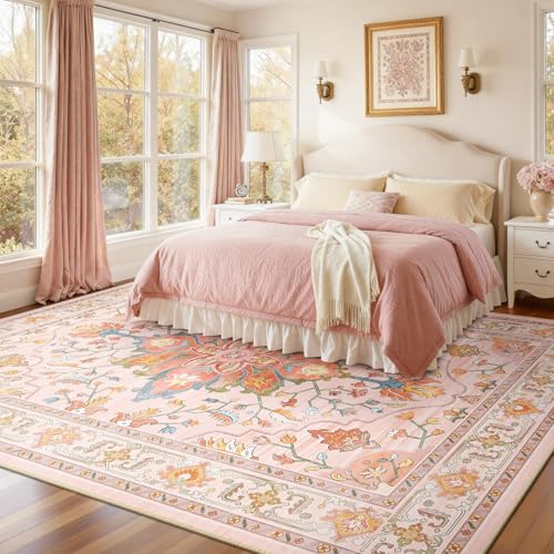 Washable Area Rug (Pink/Light Pink/Colorful / 8' x 10' (Rectangular))