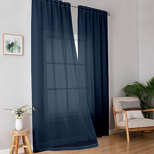 Blue Sheer Curtains 96 Inches Long (Navy Blue / 42"W x 96"L (Pack of 2))