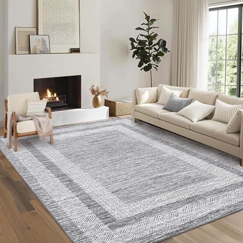 Modern Geometric Area Rug 4x6 Distressed Washable Bedroom Mat (Grey / 4' x 6' (Rectangular))