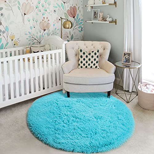 Blue Large Fuzzy Round Circle Area Rug 6Ft for Living Room Bedroom (Blue / 6' (Round))