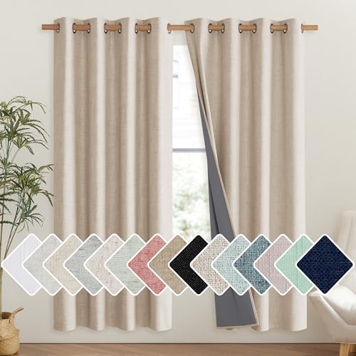 Cream Bedroom Full Blackout Linen Curtain Panels Set of 2 (52"W x 72"L (Pack of 2) / Cream)