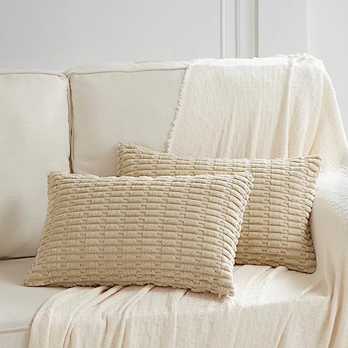 4 Packs Decorative Throw Pillow Covers for Living Room Couch Bed (24" x 14" (Pack of 4) / Tan)