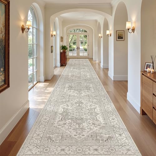 Hallway Runner Rug 3x20 Washable Kitchen Runners 20ft (Beige/Brown / 3' x 20' (Runner))