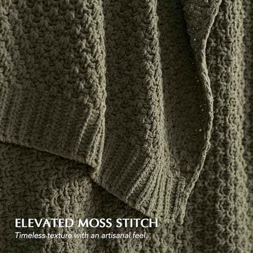 HOME Chunky Chenille Knit Throw Blanket (Olive Green / 90" X 90")