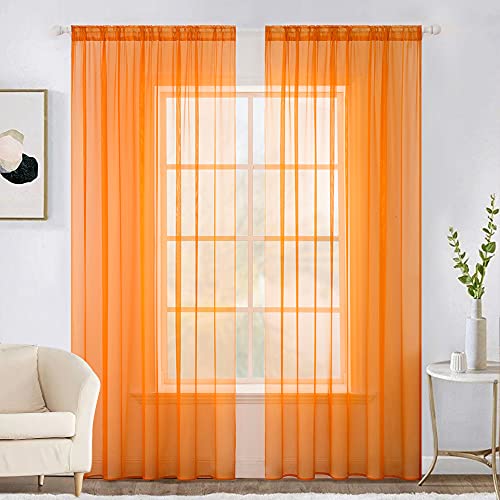 Orange Fall Sheer Curtains 54 X 96 Inches (Orange / 54"W x 96"L (Pack of 2))