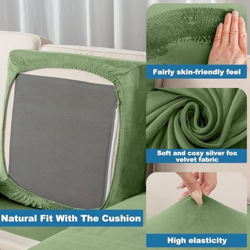 Couch Cover Stretch Velvet Sofa Cushion Cover 3 (Avocado Green / 3PC Seater or Backrest)