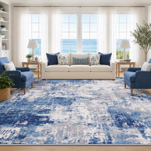Washable 10'x12' Abstract Area Rug for Living Room Blue Gray (Blue/Gray / 10' x 12' (Rectangular))