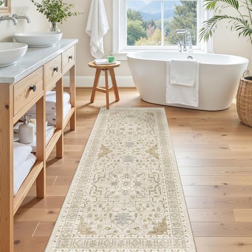 Hallway Runner Rug 2x5 Washable Entry Rugs Non (Beige/Blue / 2' x 5' (Runner))