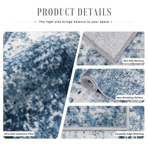 2.6x8 Washable Runner Rug：Modern Abstract Kitchen Soft Carpet Blue (Blue / 2'6" x 8' (Rectangular))