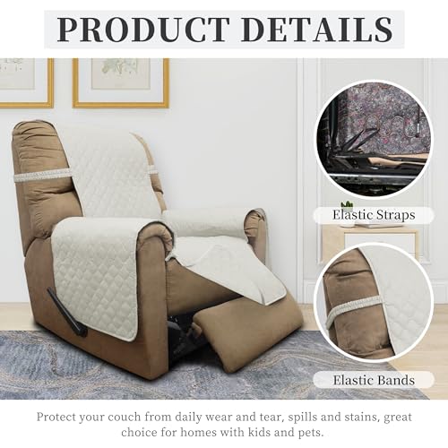 Double Protection 100% Waterproof Recliner Covers for Living Room (Ivory/Ivory / Recliner Small)