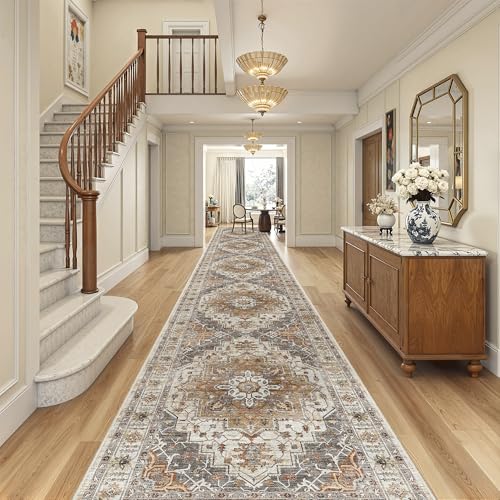 Hallway Runner Rug 3x18 Washable Kitchen Runners 18ft (Turmeric/Grey / 3' x 18' (Runner))