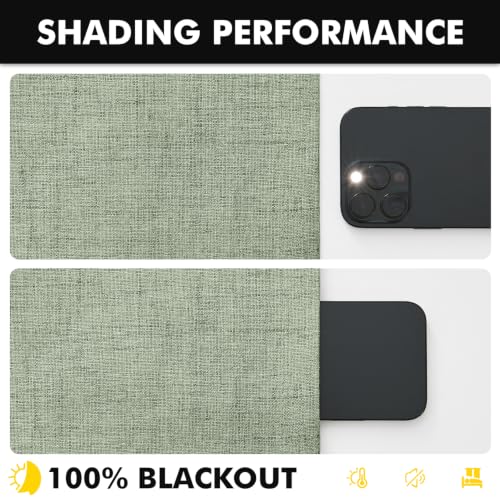 100% Blackout Linen Curtains 42 x 108 Inch Sage Green 2 Panel (Sage Green / 42"W x 108"L (Pack of 2))