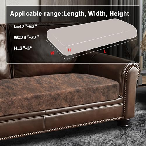 Leather Look Couch Cushion Covers Sofa Seat Slipcovers Sets Couches Furniture Protector for Sectional Armchair Loveseat Pets Kids Stretch Spandex Fabric (1 Cushion Loveseat / Dark Brown)