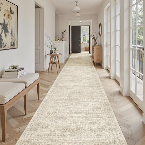 Washable 3x20 Hallway Runner Rug Non (Beige / 3' x 20' (Runner))