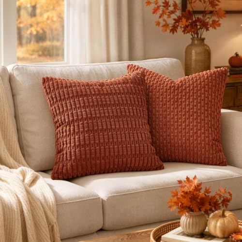 Fall Corduroy Decorative Throw Pillow Covers 18x18 Rust Pack of 2 (Rust / 18" x 18" (Pack of 2))