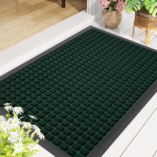 Front Door Mat Outside Entrance (Black Green / 59" X 23")