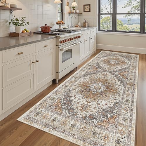 4x8 Wide Hallway Runner Rug Washable for Living Room (Turmeric/Grey / 4' x 8' (Runner))