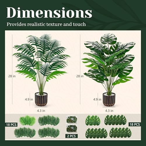2 Pack 28" Fake Plants (28"- Areca Palm+Monstera)