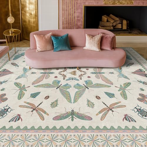 Green Butterfly Rugs for Girls Bedroom (8' x 10' (Rectangular) / Beige Green)