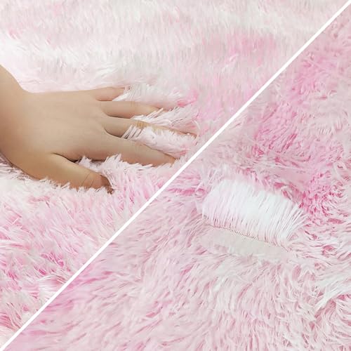 Super Soft Fluffy Living Room Area Rug 2x6 ft Tie (Tie-dyed Pink / 2' x 6' (Runner))