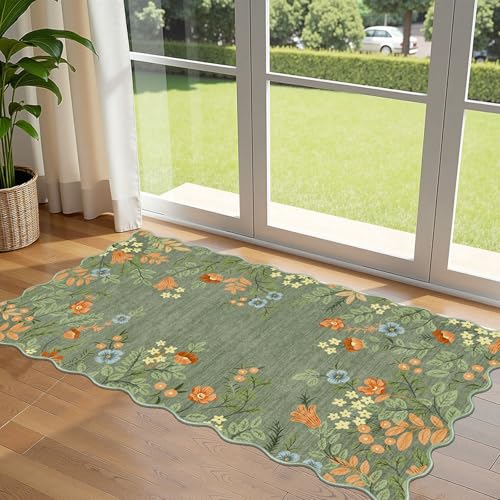 Front Door Mat Indoor Entrance (Floral - Green / 2' x 4'3" (Rectangular))