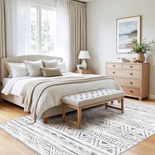 4x5 Area Rug Washable Moroccan (Grey / 4' x 5')